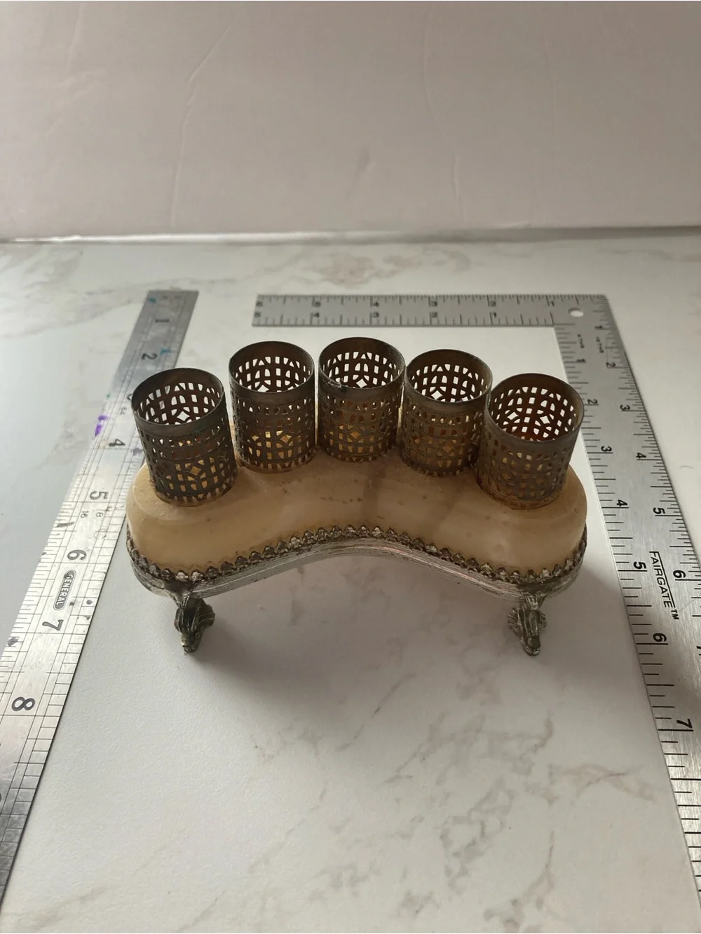 Vintage Brass and Ivory lipstick Holder Stand